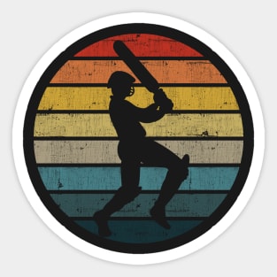 Cricket Player Silhouette On A Distressed Retro Sunset graphic Sticker